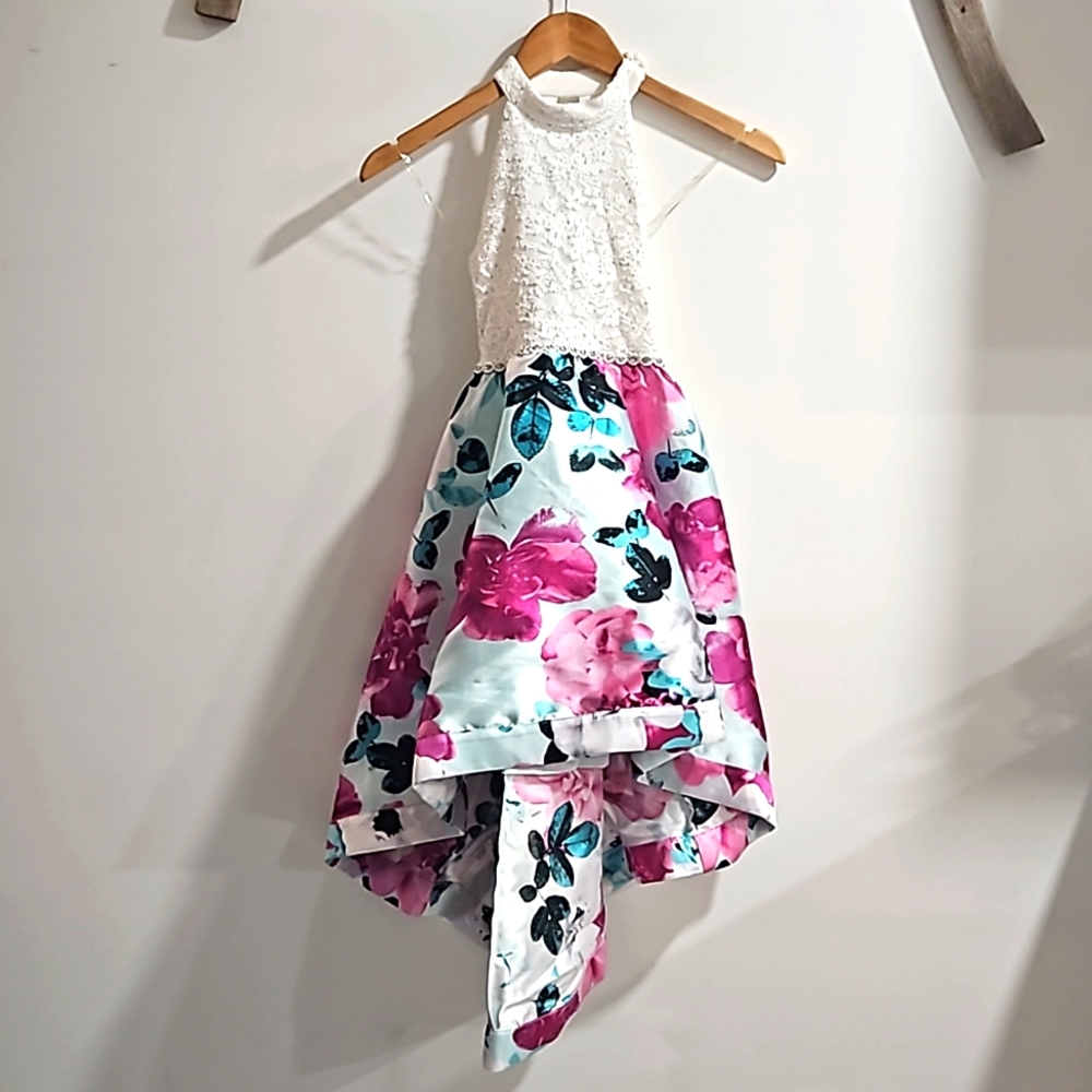 Girls Hi-Lo Floral Lace Dress w/ Pockets